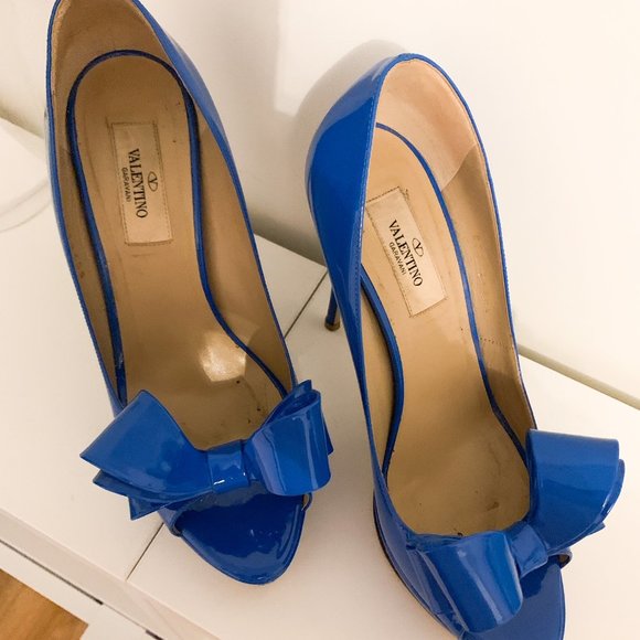 VALENTINO couture Bow Blue leather platform - Picture 3 of 6